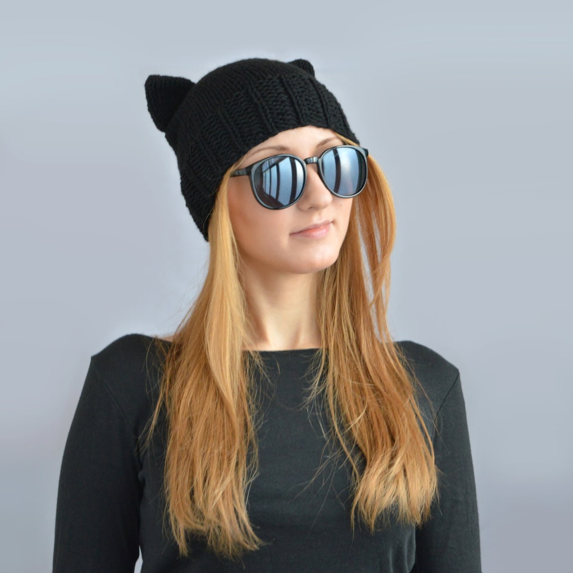 Black Cat Hat Knit Cat Ear Hat or Cat Beanie Womens Cat Hat Etsy