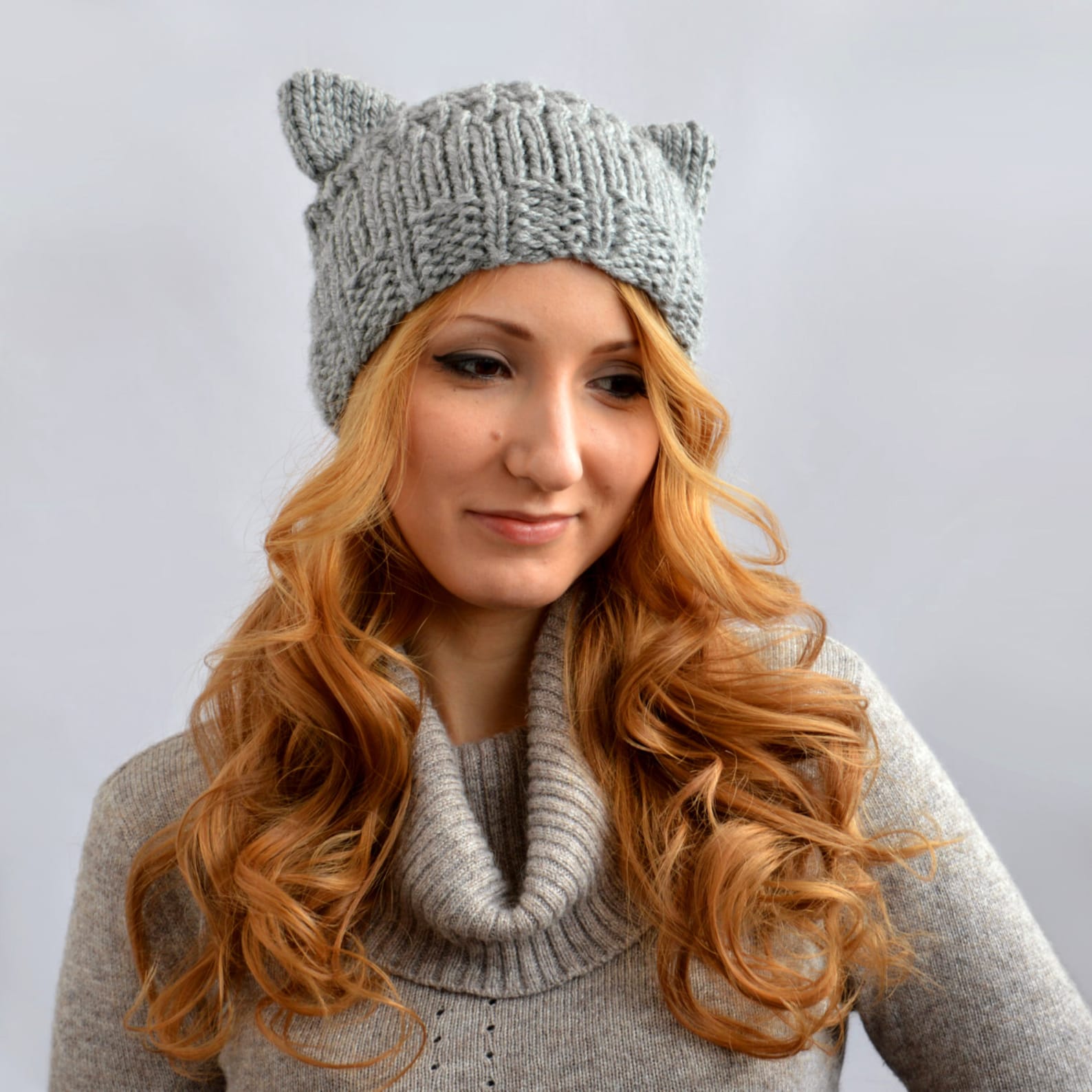Gray Cat Hat Knit Cat Ear Hat or Cat Beanie Womens Cat Hat Etsy UK