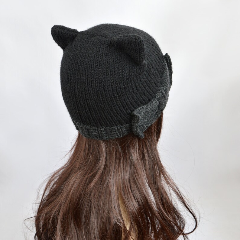 Black Cat Hat Knit Cat Ear Hat or Cat Beanie Womens Cat Hat Etsy