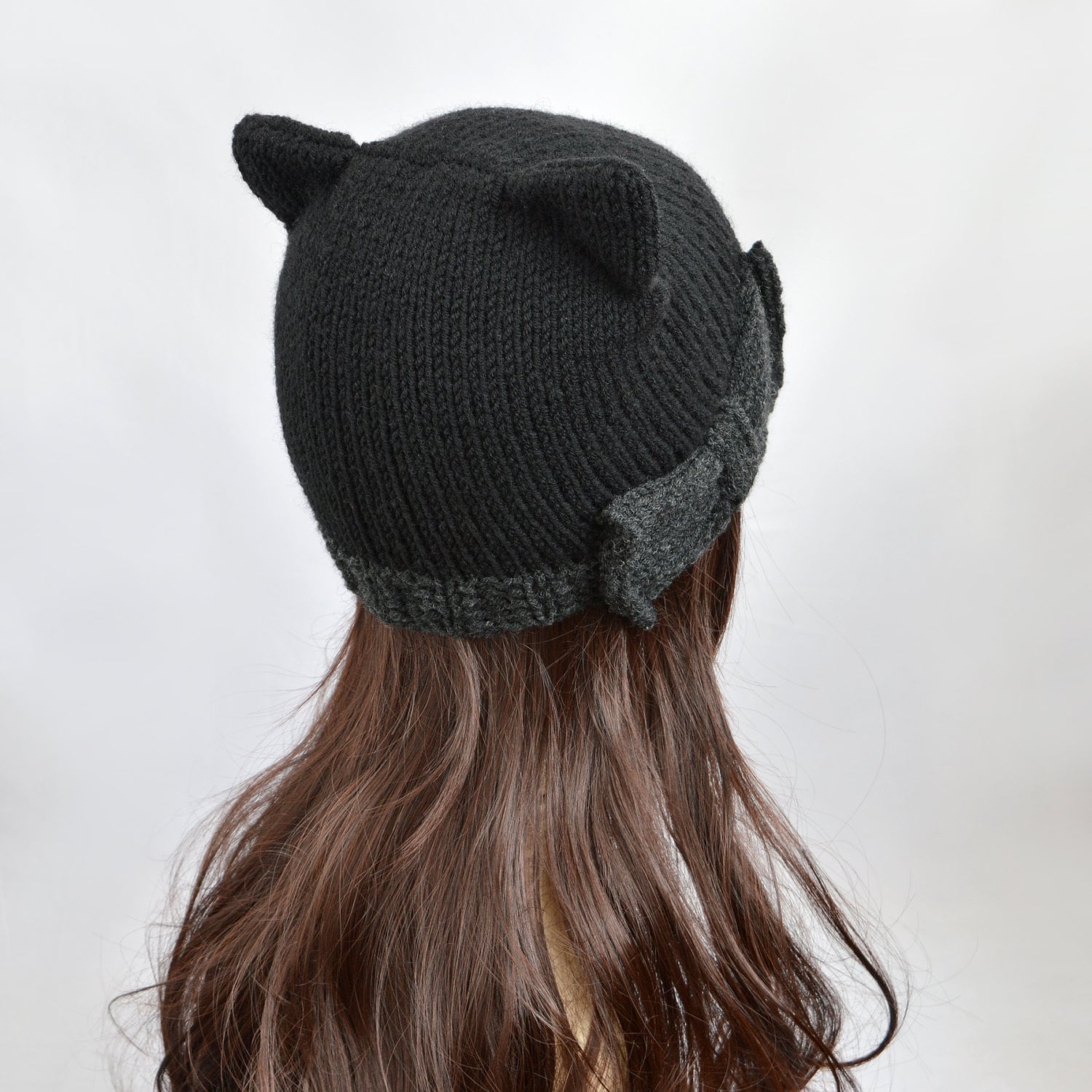 Black Cat Hat Knit Cat Ear Hat or Cat Beanie Womens Cat Hat Etsy