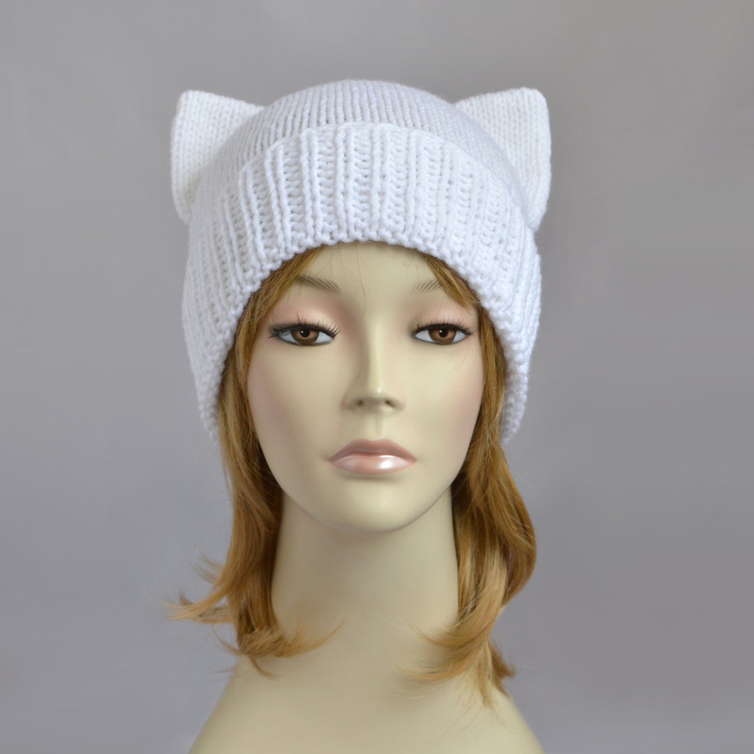 Fairy Kei Cat Hat Knit Cat Ear Hat White Cat Beanie Womens Cat Hat Fairy  Kei Beanie Ears Hat Cat Ear Beanie Bonnet Femme Womens Hats 