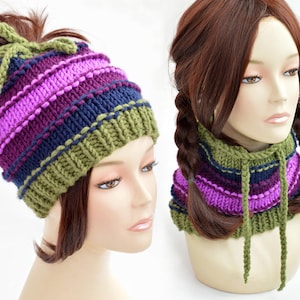 Hat Knitting Pattern // Ponytail Hat Pattern, Ponytail Beanie, Womens Hat Pattern, Pony Tail Hole Hat, Ponytail Hat Scarf Manual PDF Pattern