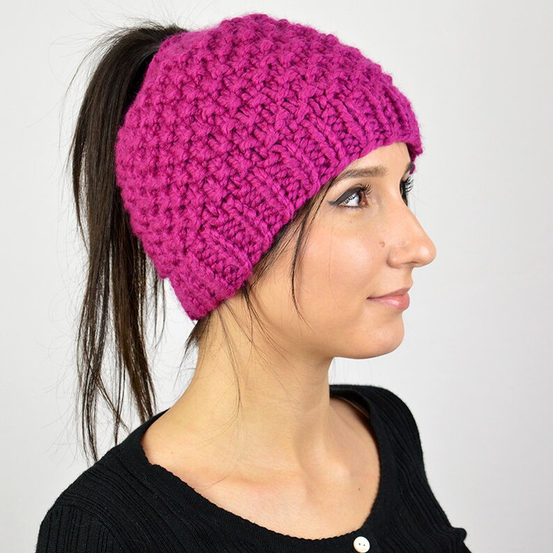 Soft Knit Beanie With Ponytail Hole Womens Knit Beanie Hats Etsy