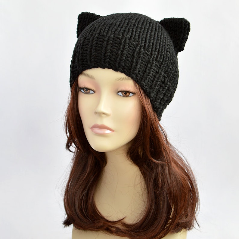Black Cat Hat Cat Ears Cat Ear Hat Womens Cat Beanie Cat Etsy UK