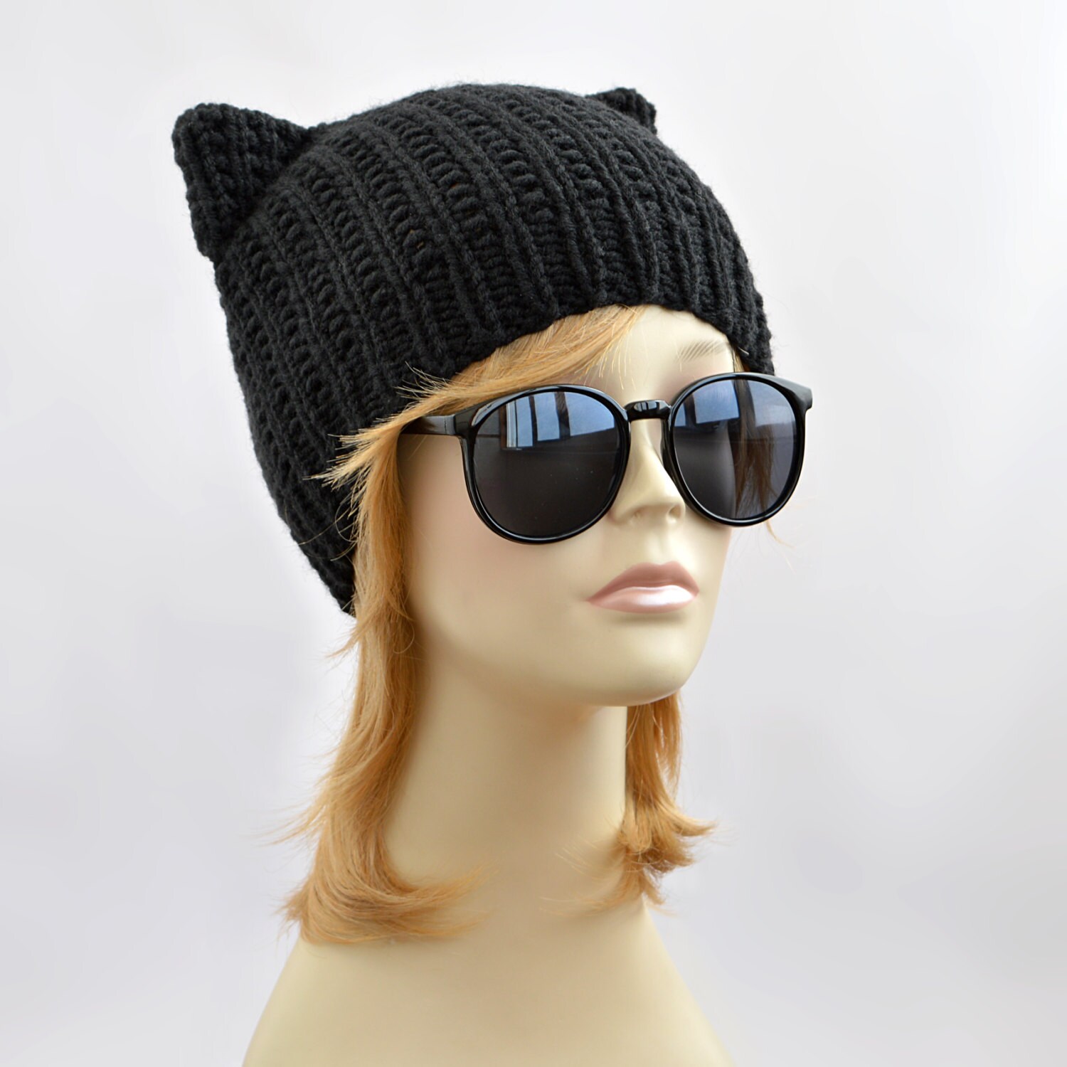 Hand Knitted Black Cat Hat Knit Cat Ear 