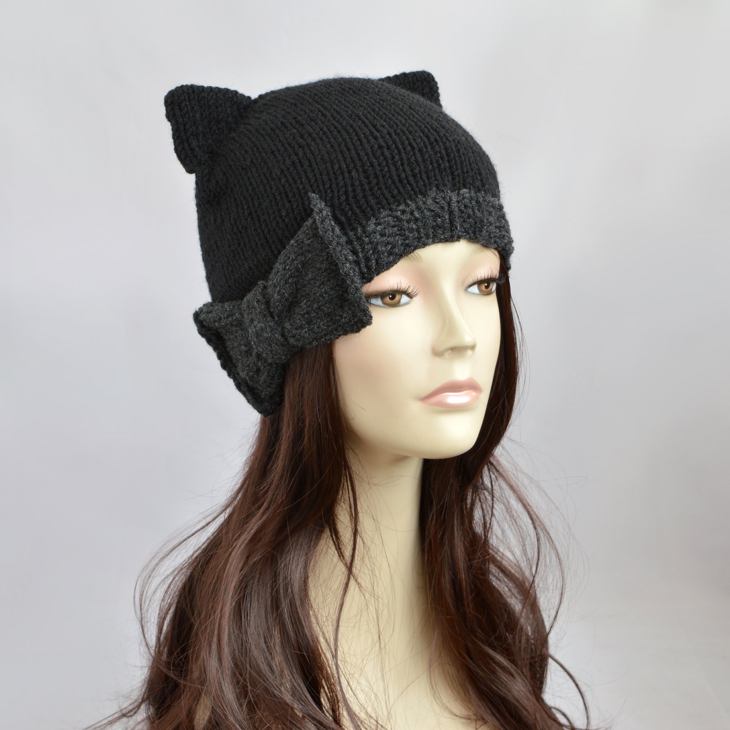 Black Cat Hat Knit Cat Ear Hat or Cat Beanie Womens Cat Hat Etsy