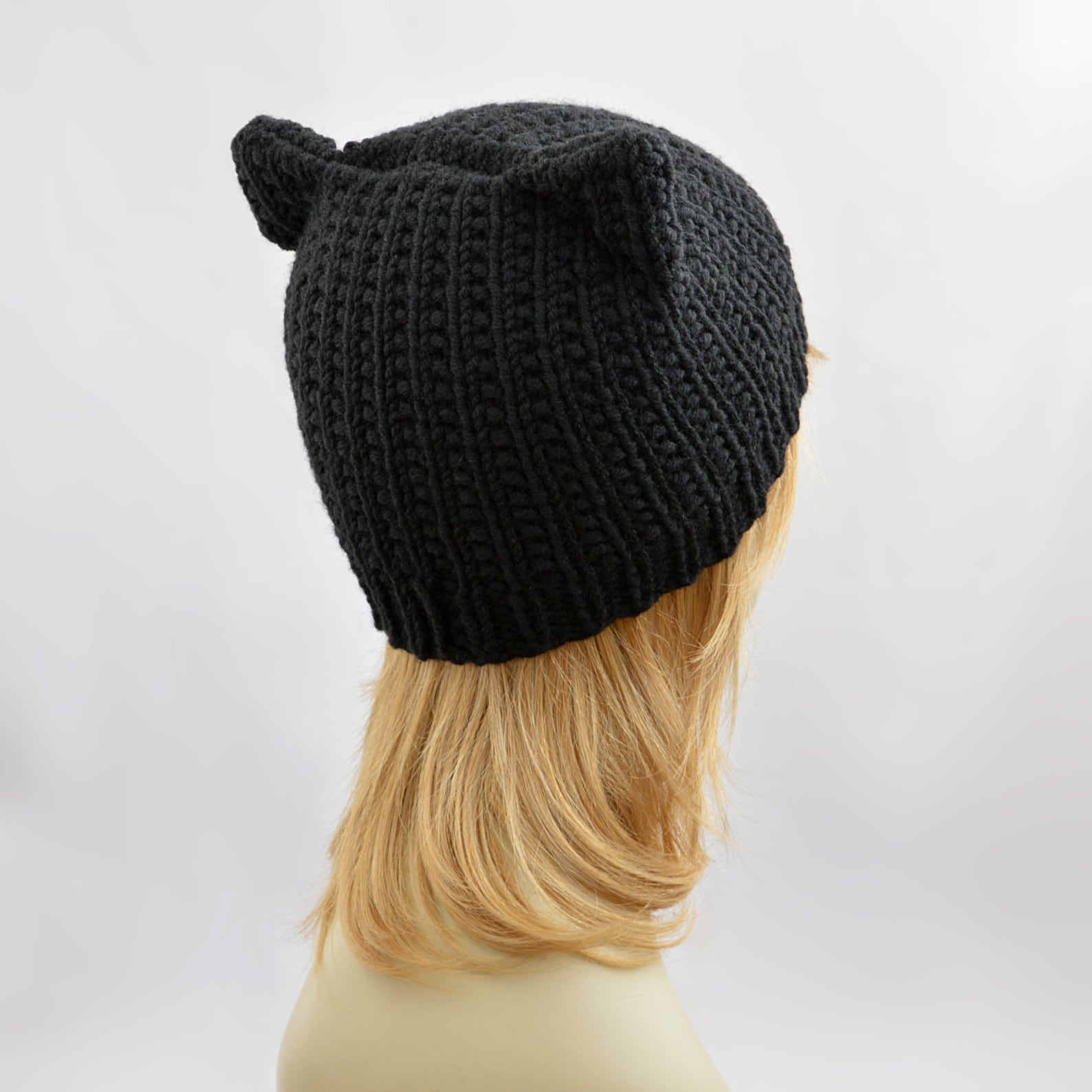 Hand Knitted Black Cat Hat Knit Cat Ear Hat or Cat Beanie Etsy