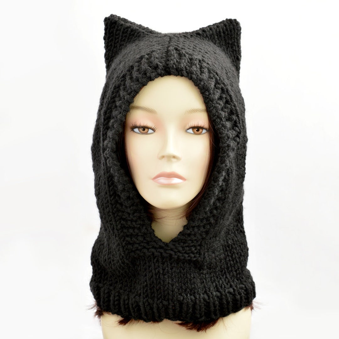 Cat Ear Beanie, Hood Hat, Black Cat Ear Hat, Balaclava Hat, Hat Scarf Hood, Femme, Cat