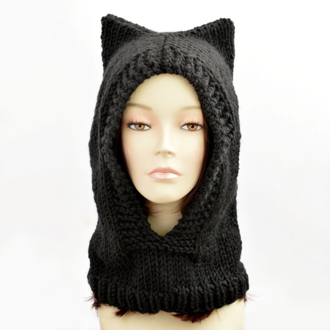 Cat Ear Beanie Hood Hat Black Cat Ear Hat Balaclava Hat Etsy