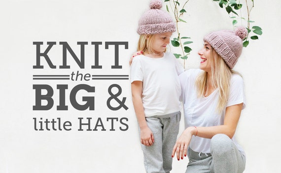 Knitting Pattern: Easy Matching Hat for Women, Kids and Baby, Chunky Hat Pattern, Pom Pom Hat Pattern, Kids Pom Pom Hat,  PDF Pattern