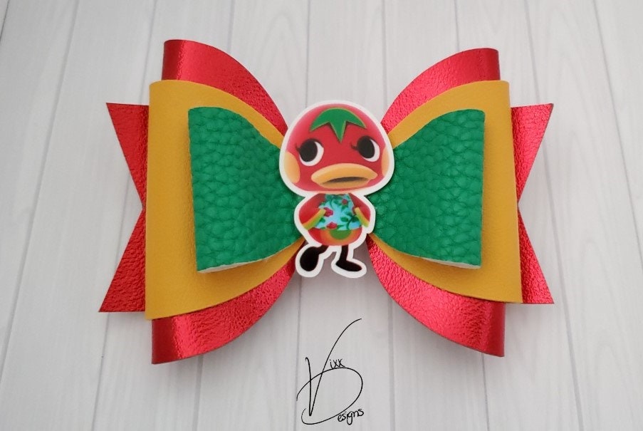 Ketchup Faux Leather Hair Bow. ACNH Animal Crossing Inspired Etsy