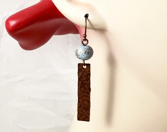 Earrings, Copper, Polymer Clay, Hammered Rectangle