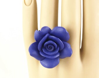 Polymer Clay Rose Ring, True Blue