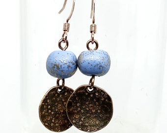 Earrings, Copper, Polymer Clay, Dapped and Dotted