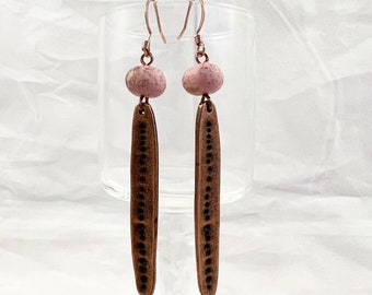 Earrings, Copper, Dotted Drop, Polymer Clay