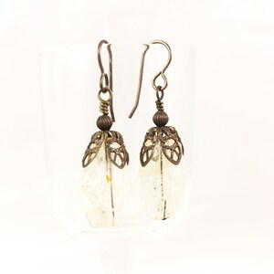 Earrings, Gemstone, Citrine, Natural Brass, Filigree