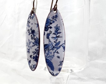 Earring, Enamel, Delft, Blue and White, Enameled Earrings
