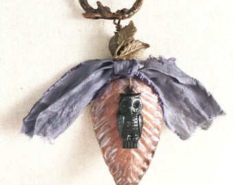 Necklace, Polymer Clay, Mixed Metals, Autumn Layers