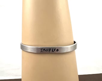 Aluminum Cuff Bracelet, Hand Stamped Bracelet, Inspire