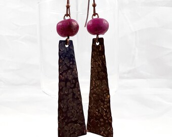 Earrings, Copper, Polymer Clay, Hammered Trapezoid