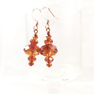 Earrings, Swarovski Crystal, Graduated Rondelle, Red Magma, Copper