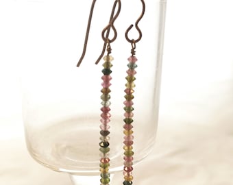 Tourmaline Stick Earrings: Multicolored Gemstone Dangle Earrings