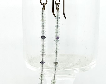 Blue Fluorite Stick Earrings: Vintaj Brass Gemstone Dangles