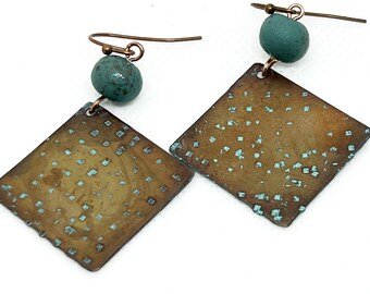 Earrings, Copper, Polymer Clay, Dotted Diamond