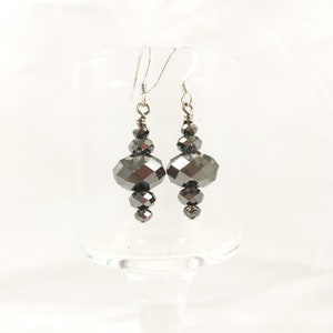 Earrings, Swarovski Crystal, Graduated Rondelle, Silver Night, Silver
