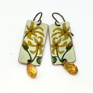 Earrings, Copper, Faux Tin, Golden Lilies