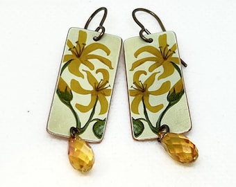 Earrings, Copper, Faux Tin, Golden Lilies