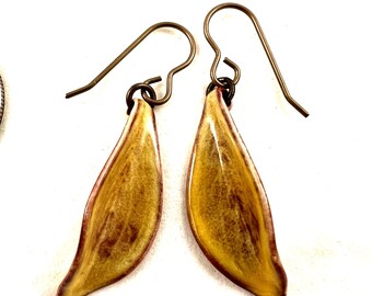 Earrings, Enamel, Petals, Sunflower, Enameled Earrings