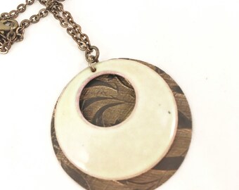 Necklace, Enamel, Natural Brass, Key Lime Donut