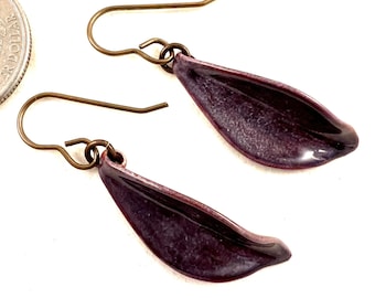 Earrings, Enamel, Petals, Deep Purple, Enameled Earrings