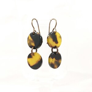 Earrings, Acetate Faux Tortoise Shell, Double Coin, Vintaj