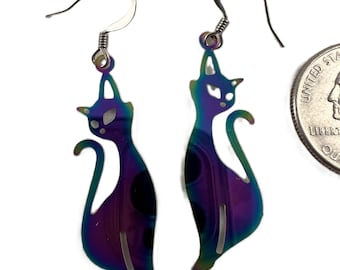 Earrings, Halloween, Familiars, Rainbow Cats
