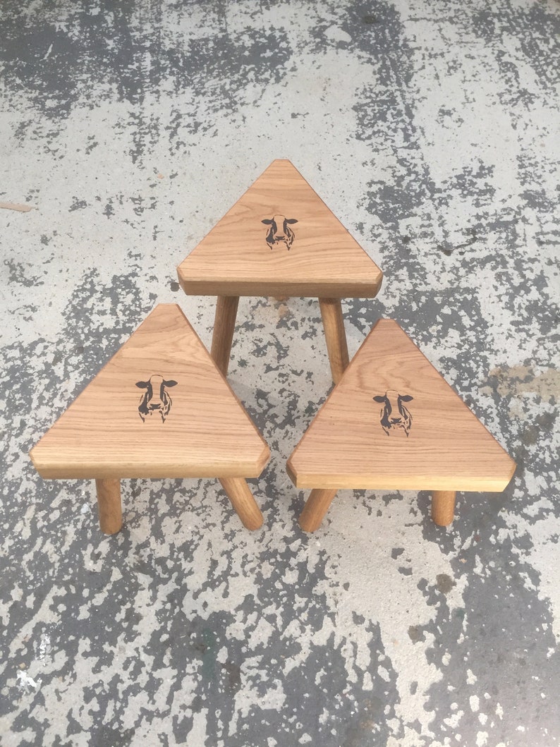 The Fine Wooden Articles Childs Solid Oak Personalised Engraved Milking Stool image 6