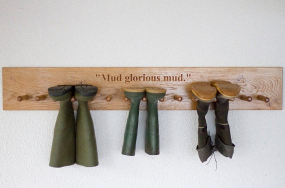 The Fine Wooden Article 15 Peg Solid Oal Wall Mounted Personalised Engraved Boot Rack