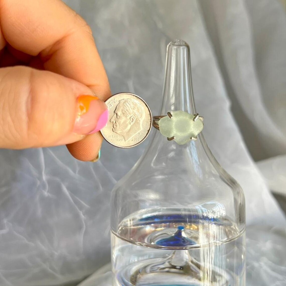 Sz 6 Sterling Silver Clear Lake Michigan Beach Glass Ring | Sea Glass ...