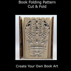 Book Folding PATTERN~Cut & Fold ~  Candy Skull 1, Sugar Skull, Skull bookfolding pattern mark measure cut and fold