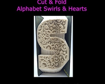 Patrón de arte de libro plegado: marcar, medir, cortar y doblar, letras grandes del alfabeto inicial