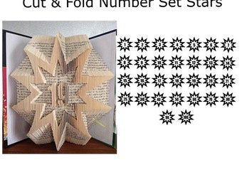 Folded Book Art Pattern - Mark measure cut and fold, Numbers Set Stars, Birthdays, Anniverary