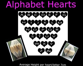 FOLDED BOOK ART - Hearts Alphabet for book folding, book art to create your own words