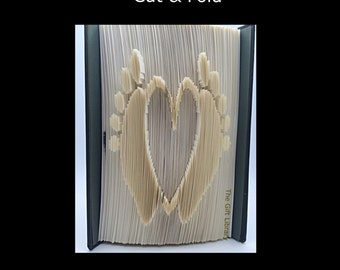 Cut & Fold Book Folding PATTERN~ Baby Feet with Heart, measure cut and fold