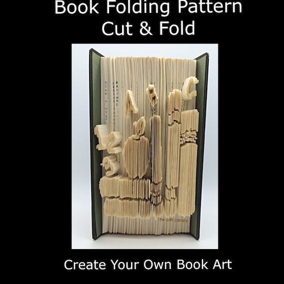 Folded Book Art Pattern -ABC Bookshelf Teacher Pattern to create your own folded book art-Book Folding pattern, Mark measure cut and fold