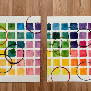 Abstract Watercolor Rainbow Palette Geometric Paint Squares