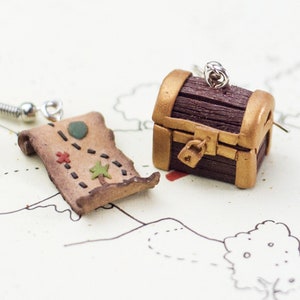 Carte et coffre au trésor - Boucles d'oreilles