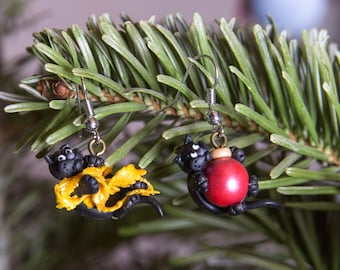 Les chats font la fête  - boucles d'oreilles pendantes [- animal - Noël -]