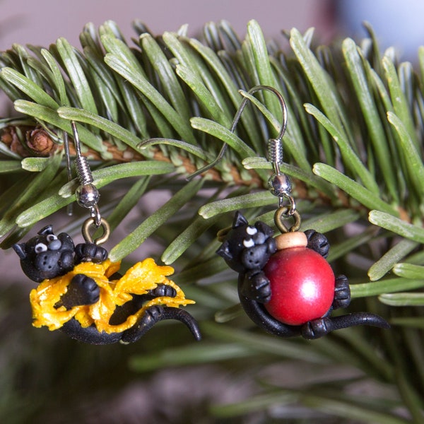 Les chats font la fête  - boucles d'oreilles pendantes [- animal - Noël -]