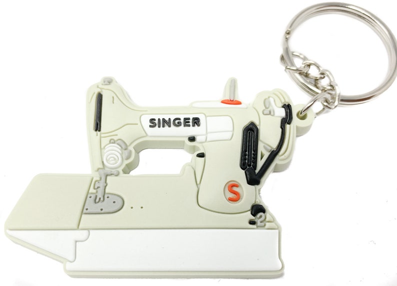 singer featherweight 221 sewing machine keychain charm White